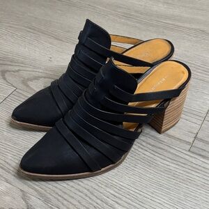 Report Black Strappy Block Heel Mules